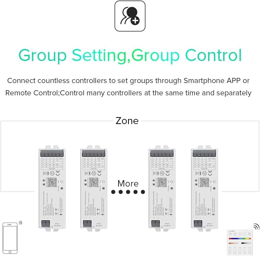 BTF-LIGHTING 5in1 WB5 2.4GHz Tuya WiFi PWM LED Controller Compatible with Alexa/Google Home/Smart Life/Tuya Smart APP Control for Dimming CCT RGB RGBW RGBCCT LED Strip Work with WR01RF WR02RF etc - Image 6