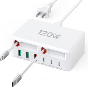 Upgraded 8-in-1 Retractable USB C Charger Block, 120W GaN Multi Charging St...