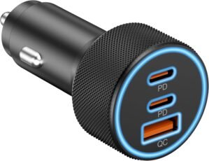 USB C Car Charger, 3-Port 67W Dual USB-C & USB-A Car Power Adapter PD/...