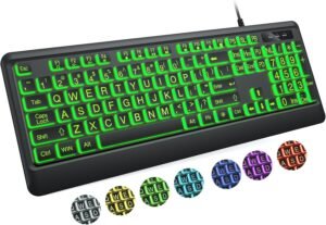 Large Print Keyboard – 7 Interchangeable Backlight Colors, Light Up U...