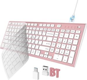 FENIFOX Wireless Keyboard, Bluetooth & 2.4G USB & USB-C Rechargea...