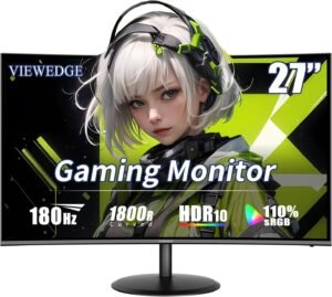 Viewedge 27 inch Curved Gaming Monitor 180Hz 1ms, FHD 1920x1080P Computer M...