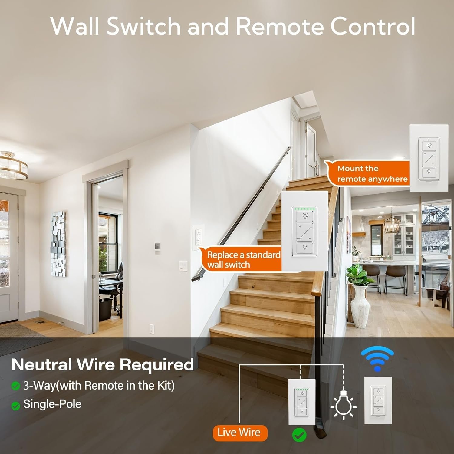 Smart Dimmer Light Switch with Wireless Remote, Compatible with Alexa for Voice Control, Electrical Smart Wall Switch for Dimmable LED/CFL INC/HAL Bulb of Ceiling Pendant Lamps Fixture, ETL Listed - Image 3