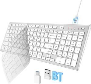 FENIFOX Wireless Keyboard, Bluetooth & 2.4G USB & USB-C Rechargea...