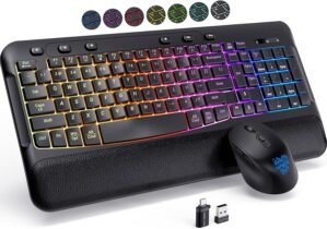 Wireless Keyboard and Mouse Combo, Ergonomic Wave, 9 RGB Backlit Effects, L...